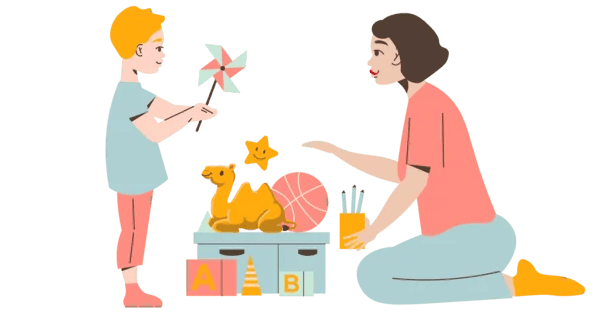 Εικόνα γραφιστική με παιδί και θεραπεύτρια στο Κέντρο λογοθεραπείας στη Θεσσαλονίκη